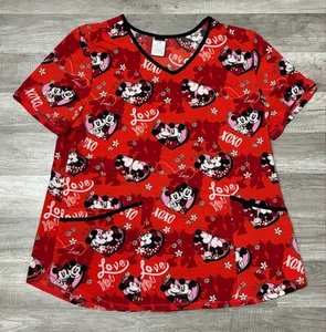 Disney Mickey Mouse Minnie Mouse Valentines Day Scrub Top Scrubs Size Large - Picture 1 of 5