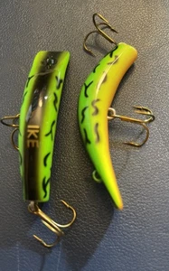 2 Lazy Ike Crankbait Fishing Lure, Green, Black & Yellow Color W/ Black Markings - Picture 1 of 7