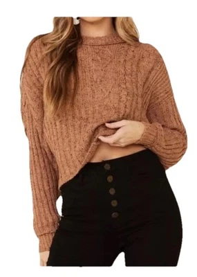 Free People женщин на вашей стороне мульти кабель вязаный свитер маленький коричневый укороченный - Изображение 1 из 4