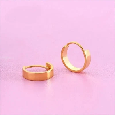 Pure 999 24K Yellow Gold 3mm Wide Lucky Circle Hoop Earrings Women 2.7-2.74g - Image 1 of 4