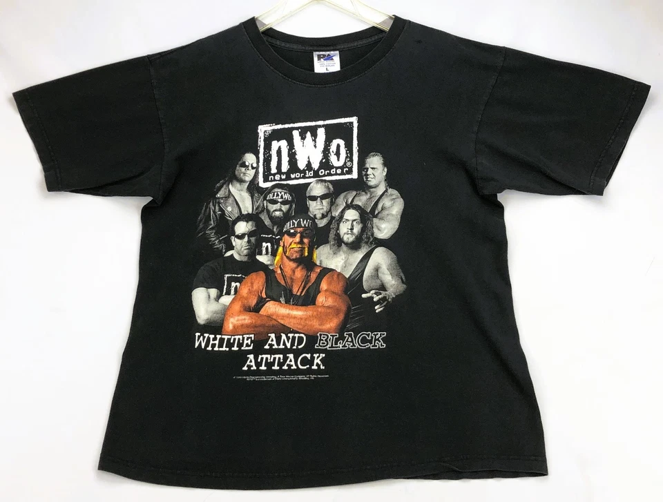 Camiseta De Colección 1998 WCW nWo Blanco y Negro Ataque Hulk Hogan L Camiseta de Lucha Foto 1 de 4