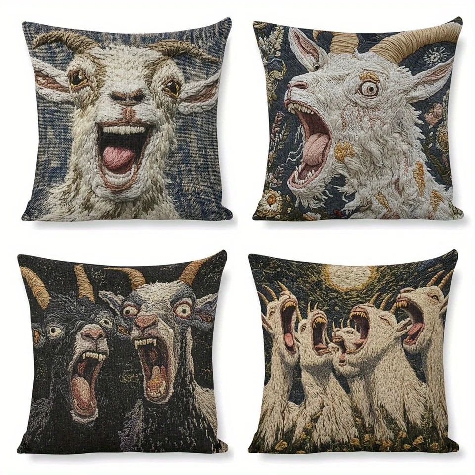 Fundas de almohada de felpa cortas de cabra gritando divertidas 4 piezas cojín decoración regalo SIN relleno Foto 1 de 4