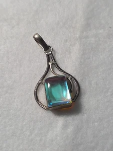 Sterling Silver 925 Aurora Opal Like Pendant 2" By 1" - Picture 1 of 13