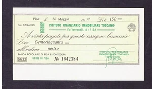 Assegno Bancario Istituto Finanziario Immobiliare Toscano Pisa 150 L. 1977 - Picture 1 of 1