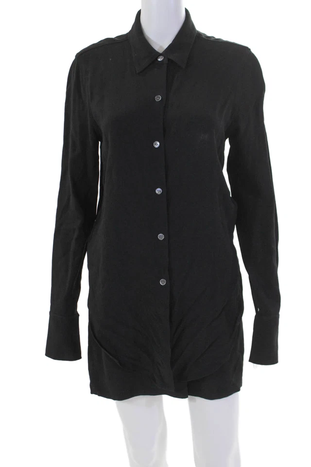 Женский комбинезон Theory с воротником-галстуком спереди и длинным рукавом с вырезом черный размер 6 - Изображение 1 из 4