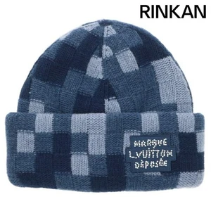 Louis Vuitton M7407A Beanie Damier Denim Logo Patch Damier Wool Beanie Hat Men s - Picture 1 of 4