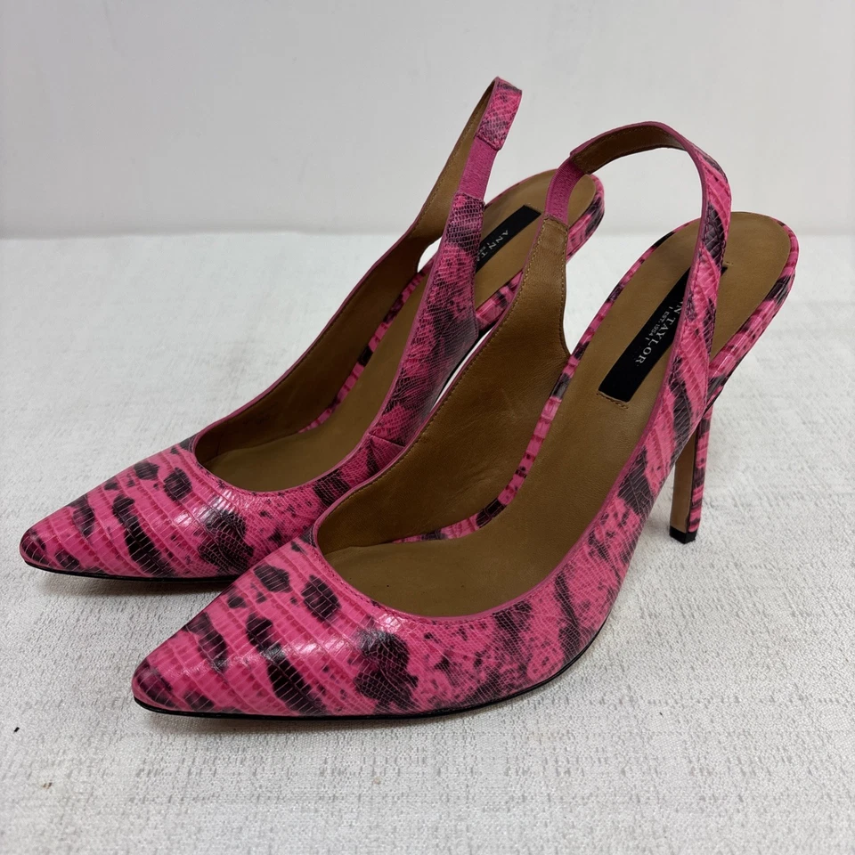 Zapatos de salón Ann Taylor rosa y negro con estampado de piel de serpiente talla 9 Foto 1 de 4