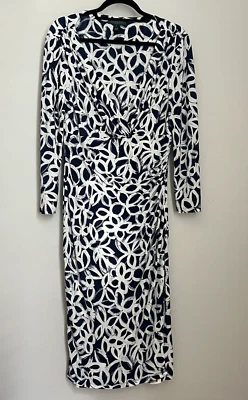 Lauren Ralph Lauren Dress Women's Size 8 Blue Geometric Jersey Knit V Neck Wrap - Image 1 of 4