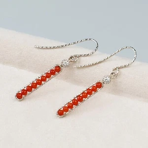Handmade~Multi Baby size Red Natural Coral Dangle Earrings Sterling Silver - Picture 1 of 6