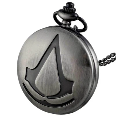 Assassin’s Creed pocket watch with chain  Plain back  Antique Silver Colour    - Photo 1/4
