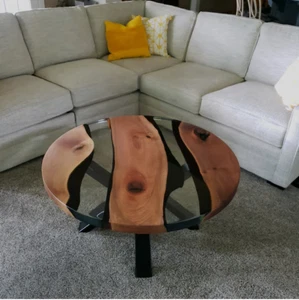 Made to Order Clear Epoxy Resin Coffee Table Top with Iron Leg Home Center Decor - Picture 1 of 12