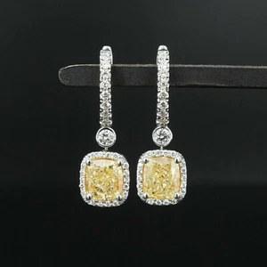 14K Yellow Gold Finish 3Ct Lab Created Yellow Diamond Halo Drop Dangle Earrings - Picture 1 of 5