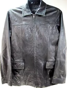 Express Men Leather Jacket Size M Black Zip-Up Nylon/Acetate Lined Pockets Flaps - Picture 1 of 7