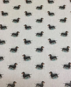 Chatham GlyN Daschund  Dogs ,Linen Look Fabric for Curtain/ Upholstery/Cushions - Picture 1 of 4