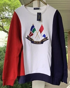 Neu mit Etikett Polo Ralph Lauren dreifarbiges Sweatshirt mit gekreuzten Flaggen - Bild 1 von 7