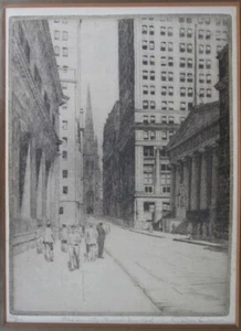 DON SWANN Etching WALL STREET Art NEW YORK Museum Artist SIGNED & #’d Old PRINT  - Picture 1 of 12