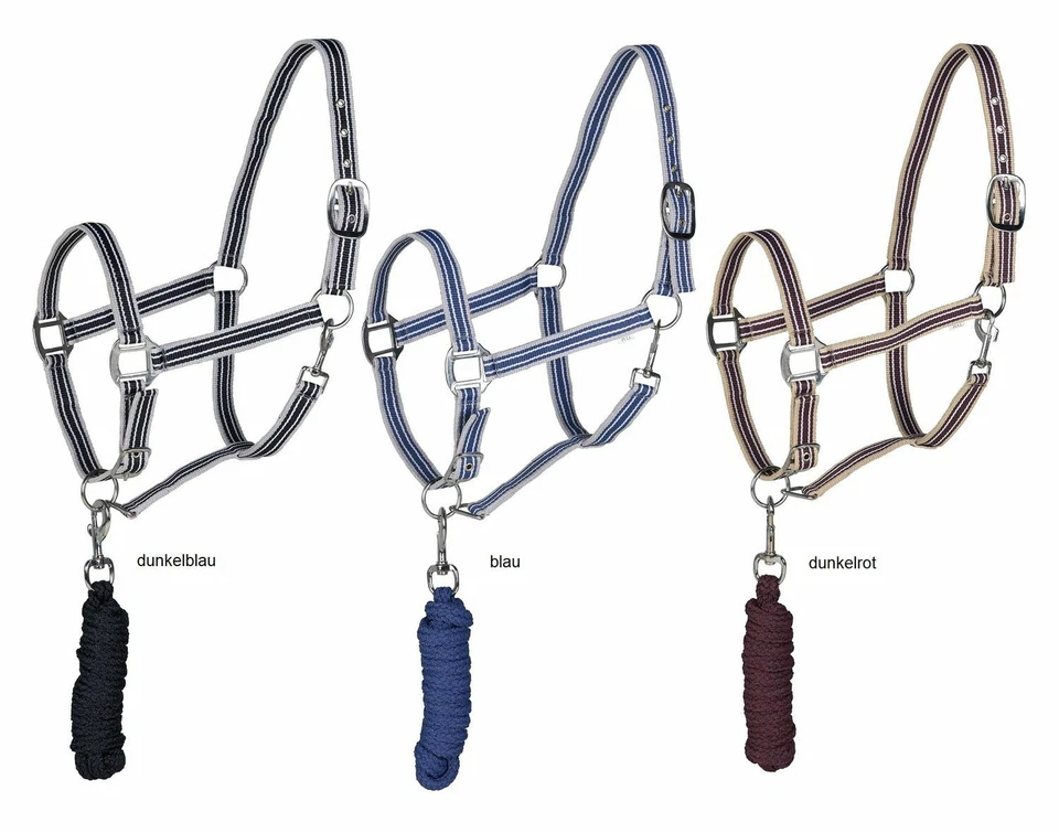 Set Gestreiftes Halfter und geflochtener Führstrick, Gr. Pony - XLFull - Bild 1 von 1