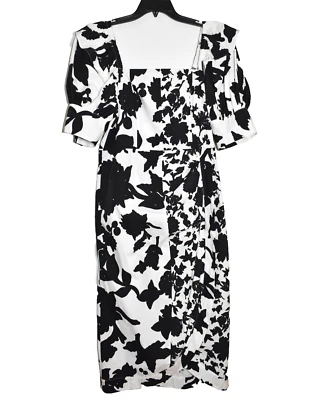Christopher John Rogers x Target Size 14 Black White Puff Sleeve Wrap Dress - Imagem 1 de 4