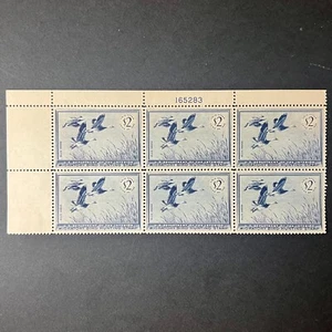 1955 US #RW22 - Federal Duck Stamps, Plate No Block of (6), Blue Geese, OG, MNH - Picture 1 of 6