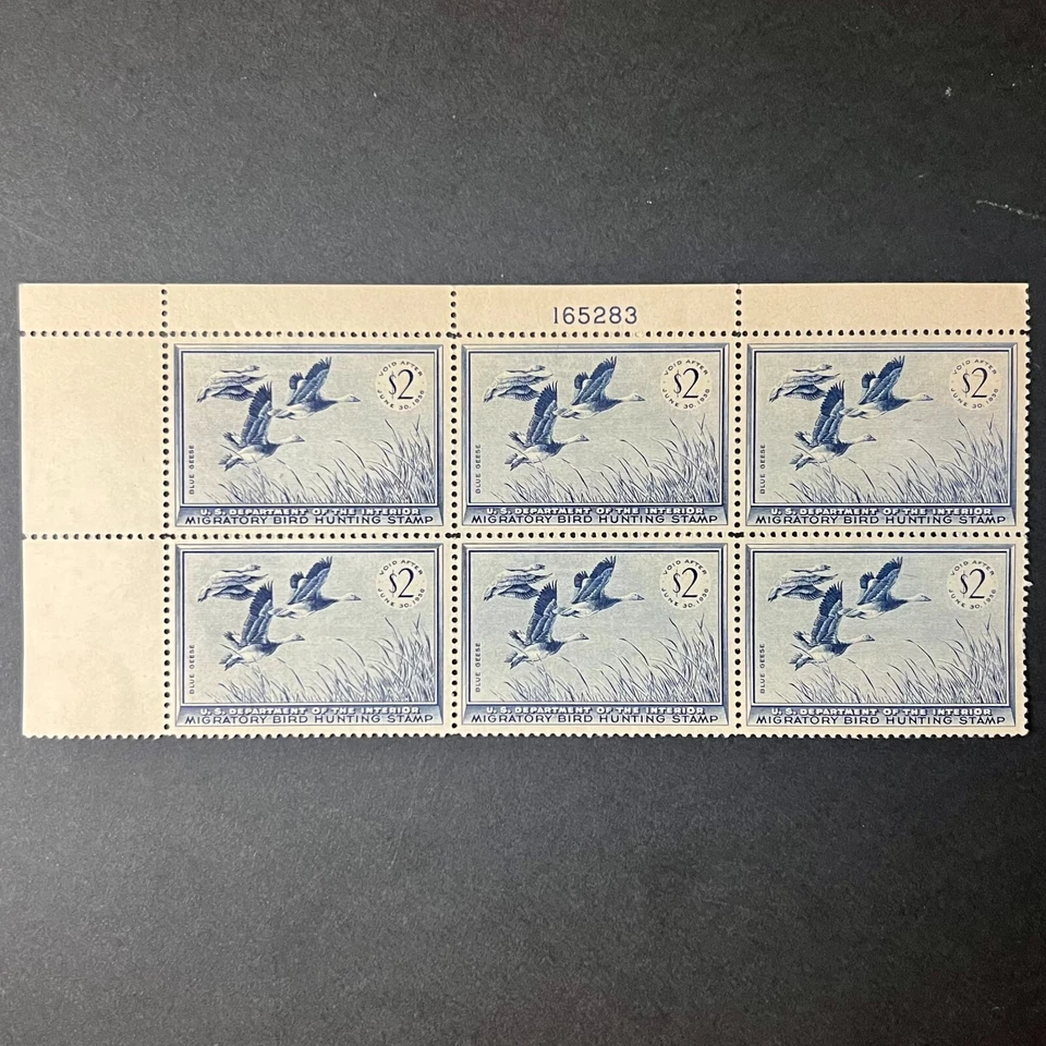 1955 US #RW22 - Federal Duck Stamps, Plate No Block of (6), Blue Geese, OG, MNH - Image 1 of 4