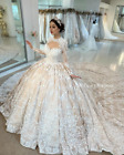 Luxury Champagne Wedding Dresses Long Sleeves with Train Bridal Gowns