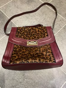 Ladies Burgundy And Animal Print Box Hand/Shoulder Bag Approx 25 x 27cm - Picture 1 of 9