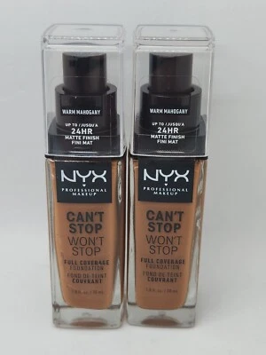 Lot of 2 - NYX Can’t Stop Won’t Stop Full Coverage Foundation,  Warm Mahogany - Image 1 of 3