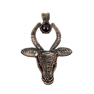 Friendship Day Deal African Amethyst Gemstone Bull Face Sister Pendant Copper - Picture 1 of 7