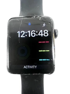 Apple Watch Series 2 42mm Space Gray Case M/L Black Band GPS - Broken Screen - Picture 1 of 9
