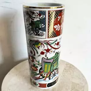 Vintage chinesische zylindrische Porzellan Vase handbemalt - Bild 1 von 6