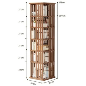 360 Rotating Bookshelf Bamboo Storage Display Rack Shelving in Dark Wood - Picture 1 of 7
