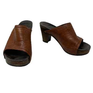 Dansko Women's Brown Leather Heel Mules Slip On Open Toe Wooden Heel 36 US 5.5 - Picture 1 of 9