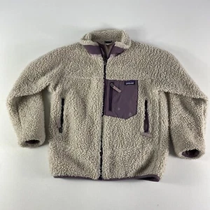 Patagonia Jacket Girls Medium 10 Retrox Sherpa Retro X Oatmeal Purple 65625 - Picture 1 of 12
