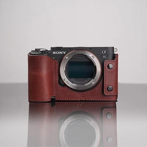Vintage Genuine Real Leather Camera Bag Protective Case Cover Base For Sony A7C - Picture 1 of 18