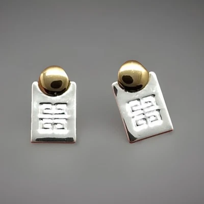 Pendientes colgantes modernistas Givenchy vintage bicolor oro plata logotipo 4G dinero antiguo Foto 1 de 4