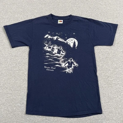 复古滑稽冬季公园科罗拉多衬衫海军蓝小型滑雪啤酒酒 — 第 1/4 张图片