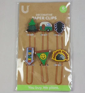 Juego de 6 clips de papel decorativos camping al aire libre temas de naturaleza nuevo en paquete - Imagen 1 de 2