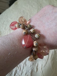 Artisan Made Pink Quartz Citrine Jasper Sterling Silver Adjustable 10" Bracelet - Picture 1 of 6