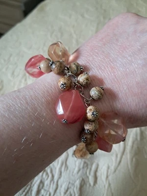 Artisan Made Pink Quartz Citrine Jasper Sterling Silver Adjustable 10" Bracelet - Image 1 of 4