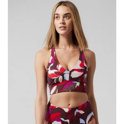 NWT Athleta | Purple / Red / Blue / Cream Floral Plunge Bikini Top | Size XL - Image 1 of 4