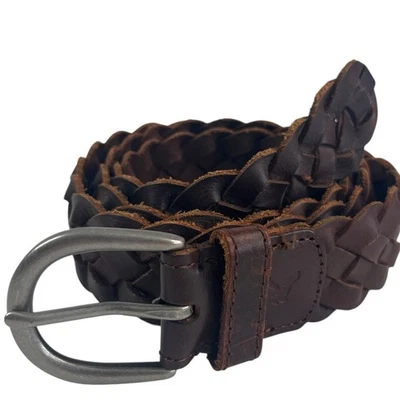 Винтажный мужской кожаный плетеный ремень American Eagle L 40 коричневый классический опрятный морской - Изображение 1 из 4