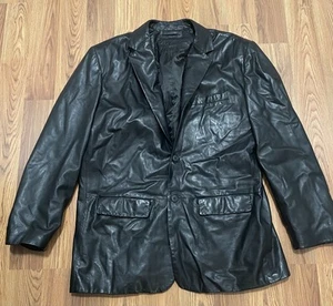 Lambskin Leather Jacket Mens Medium Black Genuine Two Button Coat Blazer - Picture 1 of 15