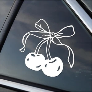 Vinyl Car Decal Coquette Cherries With Bow Kawaii Girly Truck Decal Lolita Decal - Picture 1 of 1