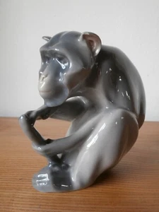 Porzellan Figur sitzender Affe von ROYAL COPENHAGEN, Modell-Nr. 431, Jugendstil - Bild 1 von 8