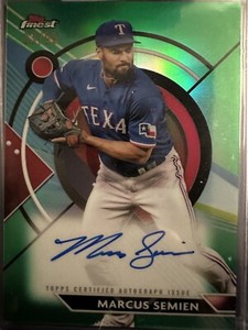 Marcus Semien /99 2023 Topps Finest Green Refractor on card Auto #FA-MS Rangers