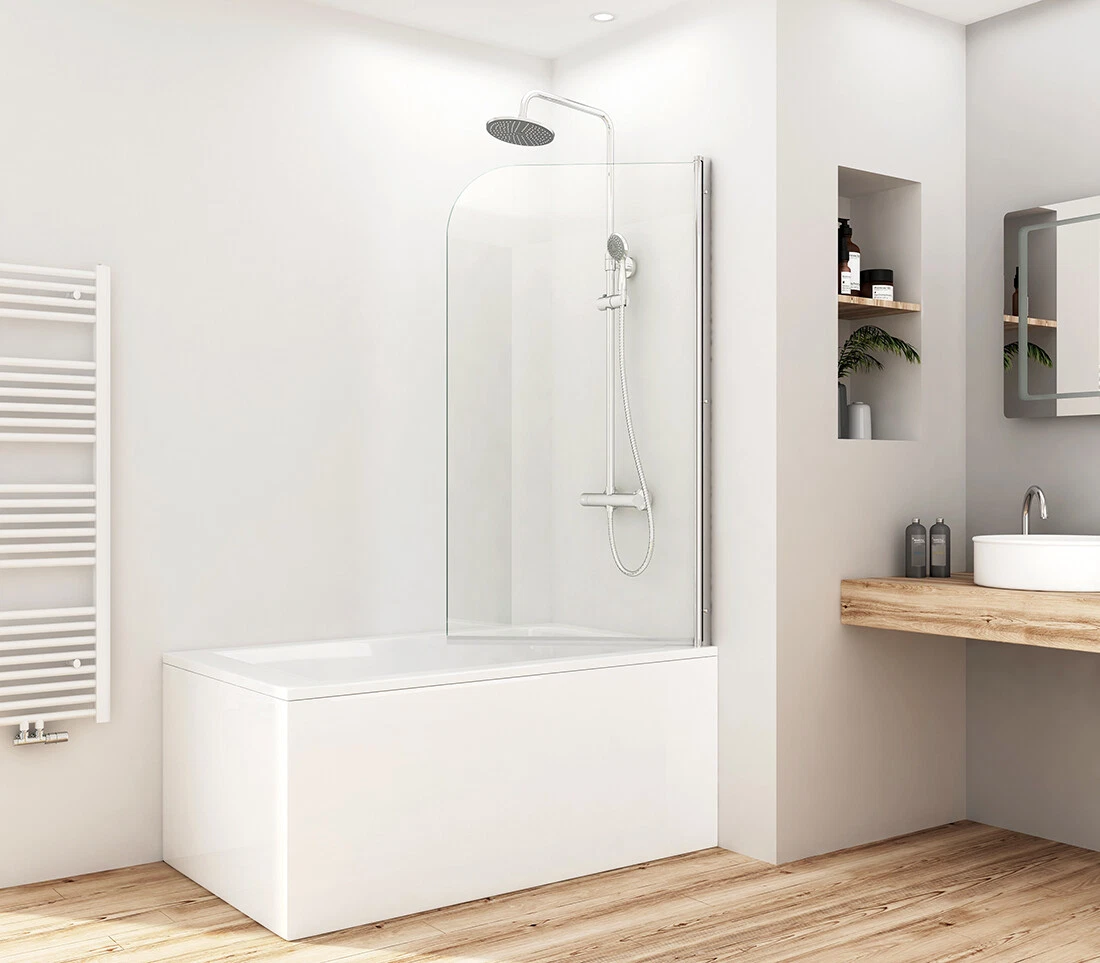 Badewannenaufsatz Duschabtrennung 80 Cm - 6mm ESG Sicherheitsglas Mit Querstreifen, 140 Cm Hoch, Links Montierbar