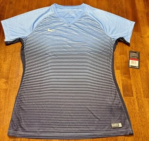 NEW NWT Nike Dri-fit Soccer Football Shirt Women's LARGE Navy Blue Striped - Picture 1 of 1
