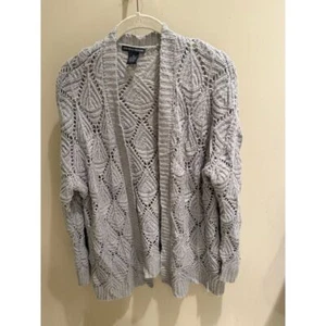 Chelsea & Theodore Knit Cardigan Open Front Crochet Sweater Gray Medium - Picture 1 of 5
