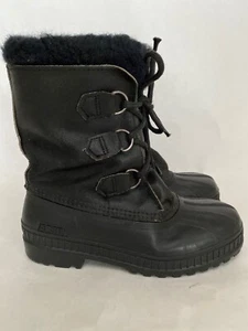 Black Rubber and Leather WARM WINTER SNOW BOOTS 4 Kids, 6 Women - Picture 1 of 10