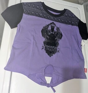 NWT, Disney's, Marvel, Black/Purple Wakanda Forever, Front Tie Shirt-Kids 7/8 - Picture 1 of 5